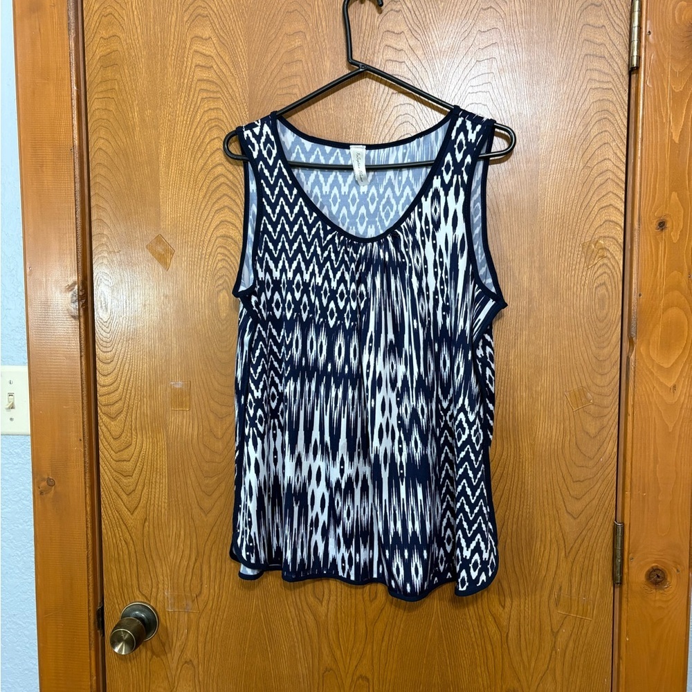 Perseption Navy and White Patterned Blouse